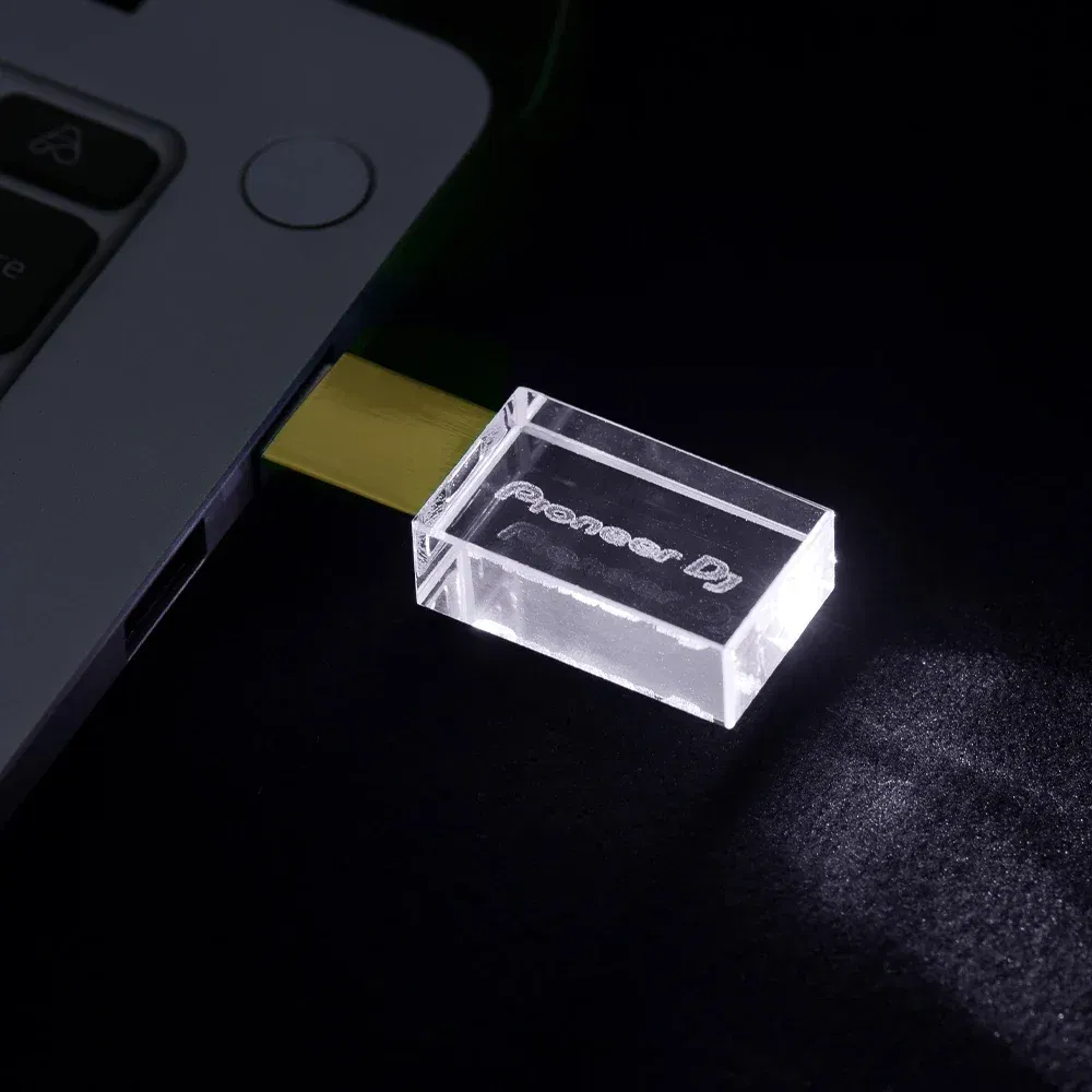 Color: WHITE, Capacity: 8 GB - JASTER Luminous USB drive Gold Lid Crystal USB Flash Drive 128GB Pendrive 64GB Colorful LED Memory Stick 16GB with Pioneer DJ