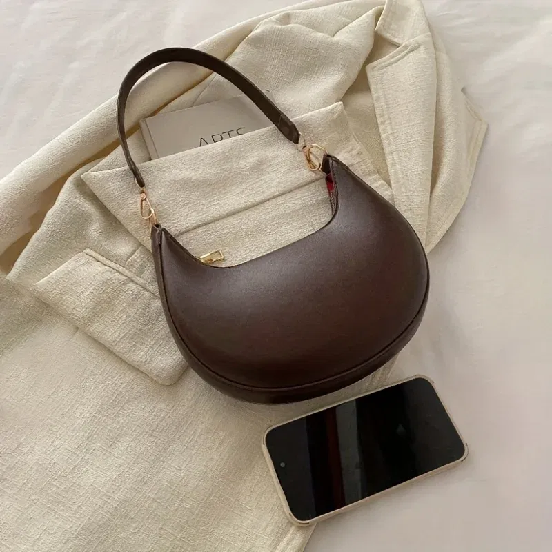 Color: Khaki - New Fashionable High-end Moon-shaped Baseball Bag, Showing Luxury, Women's Single Shoulder Bag