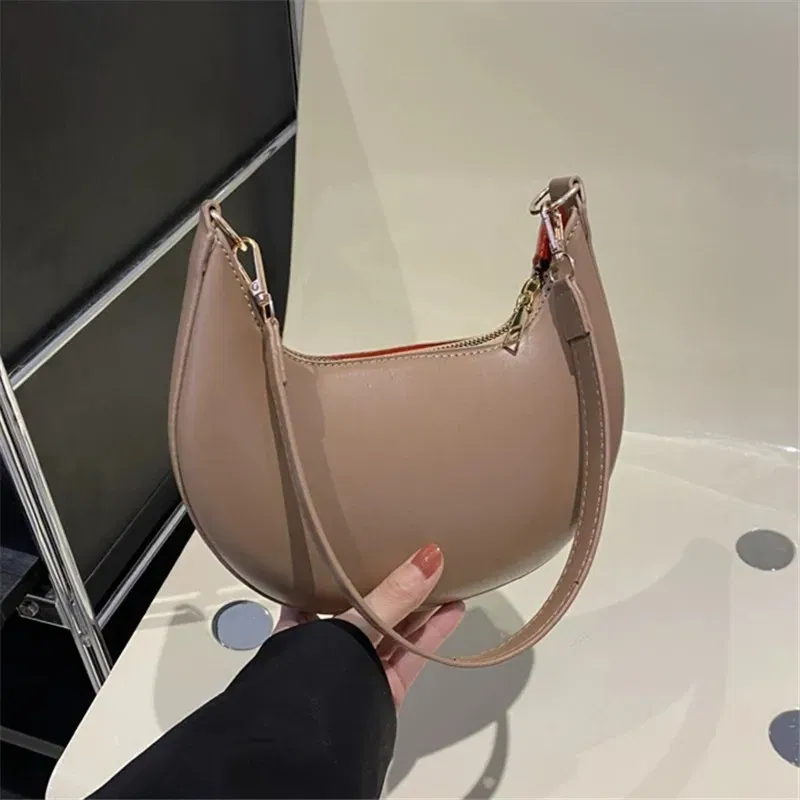 Color: Khaki - New Fashionable High-end Moon-shaped Baseball Bag, Showing Luxury, Women's Single Shoulder Bag