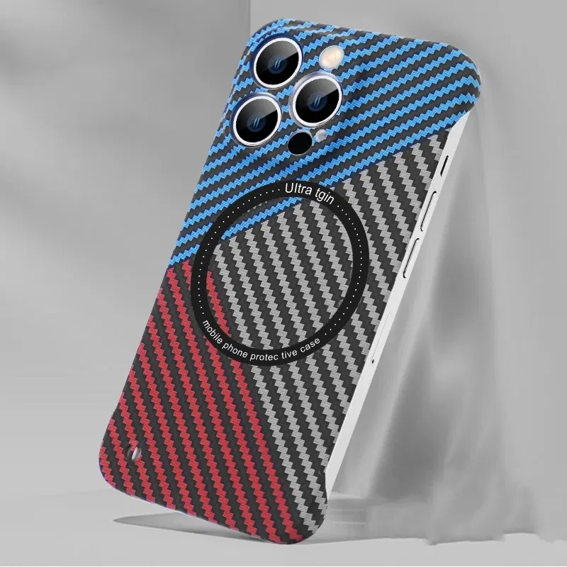 Color: Claret, Material: Nylon - Luxury Carbon Fiber for iPhone 11 14 Plus 12 13 Pro Max Magsafe Case Magnetic Wireless Hard Thin Slim Cover for iPhone 13 14 Max