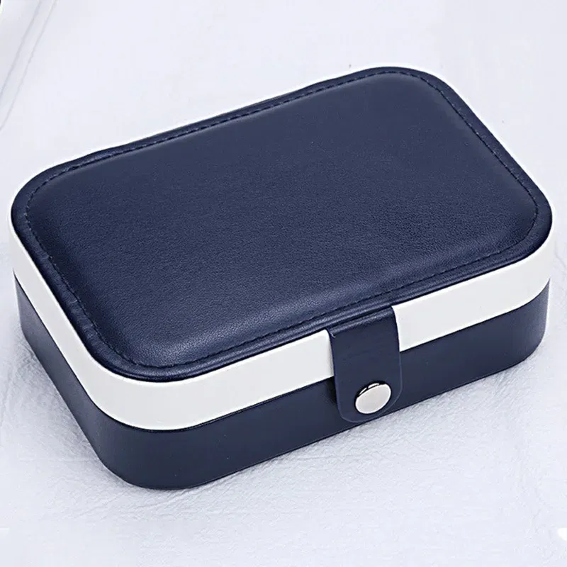 Color: Blue - 2023 Portable Jewelry Box Jewelry Organizer Display Travel Jewelry Case Boxes Button Leather Storage Zipper Jewelers Joyero