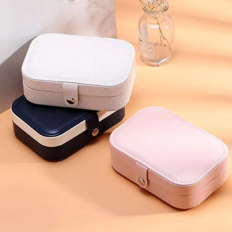 Color: Blue - 2023 Portable Jewelry Box Jewelry Organizer Display Travel Jewelry Case Boxes Button Leather Storage Zipper Jewelers Joyero