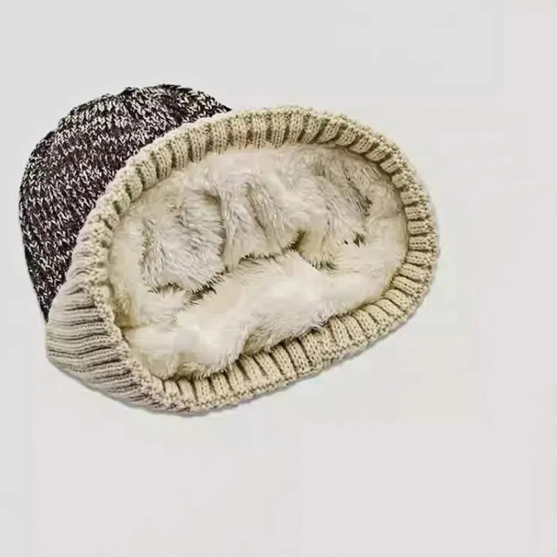Color: WHITE, Size: XS - New Unisex Two-Tone Winter Hats Add Fur Lined Men And Women Fashion Warm Beanie Cap Casual Winter Knitted Hats
