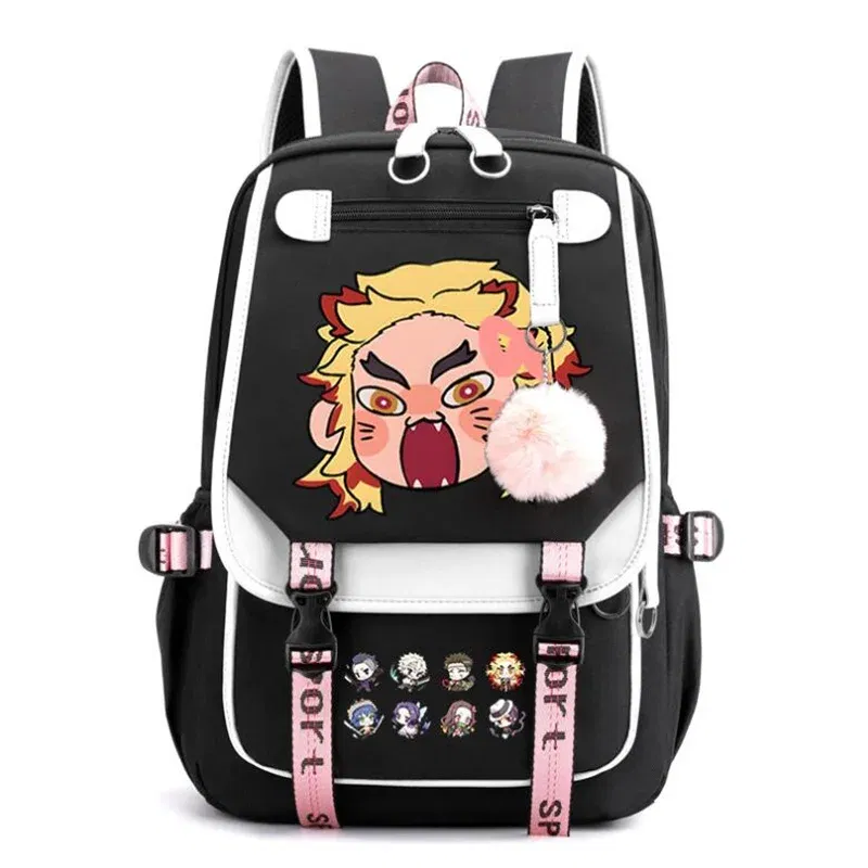 Color: DEEP BLUE, Size: 17 Inches - Demon Slayer Backpack Schoolbag USB Laptop Bag Tokitou Muichirou Kanroji Mitsuri Men Women Rucksack Travel Shoulder Outdoor Bags