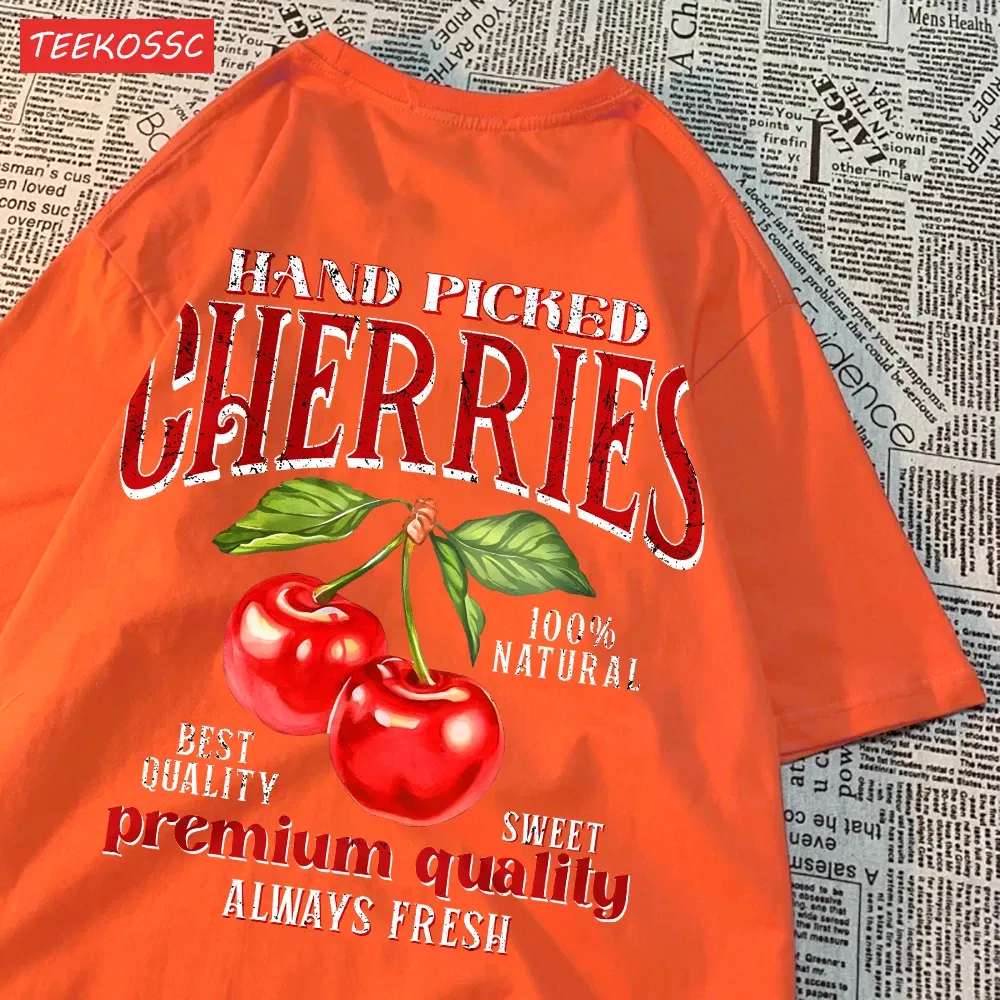 Color: SKY BLUE, Size: S - Summer Lemon Cherries Prints T-Shirts Cotton Women's Tops Oversize O-Neck Soft Short Sleeve tees Street Casual Womans Clothes