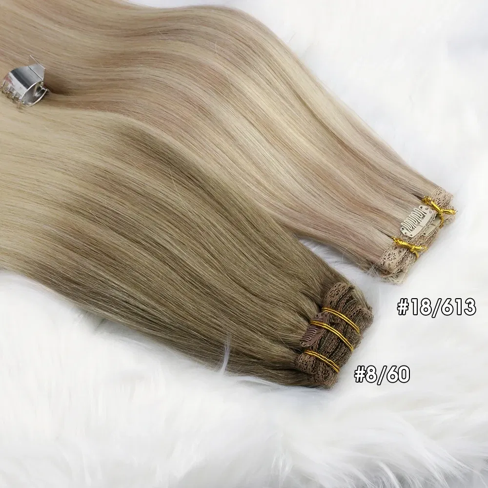 Color: T4/30, Length: 24 Inches, Weight Per Package: 120g/Set - [16 Colors] Ugeat Clip in Hair Extensions Human Hair 14-22" Double Weft Remy Hair Full Head Clip in Extensions for Woman 7Pcs