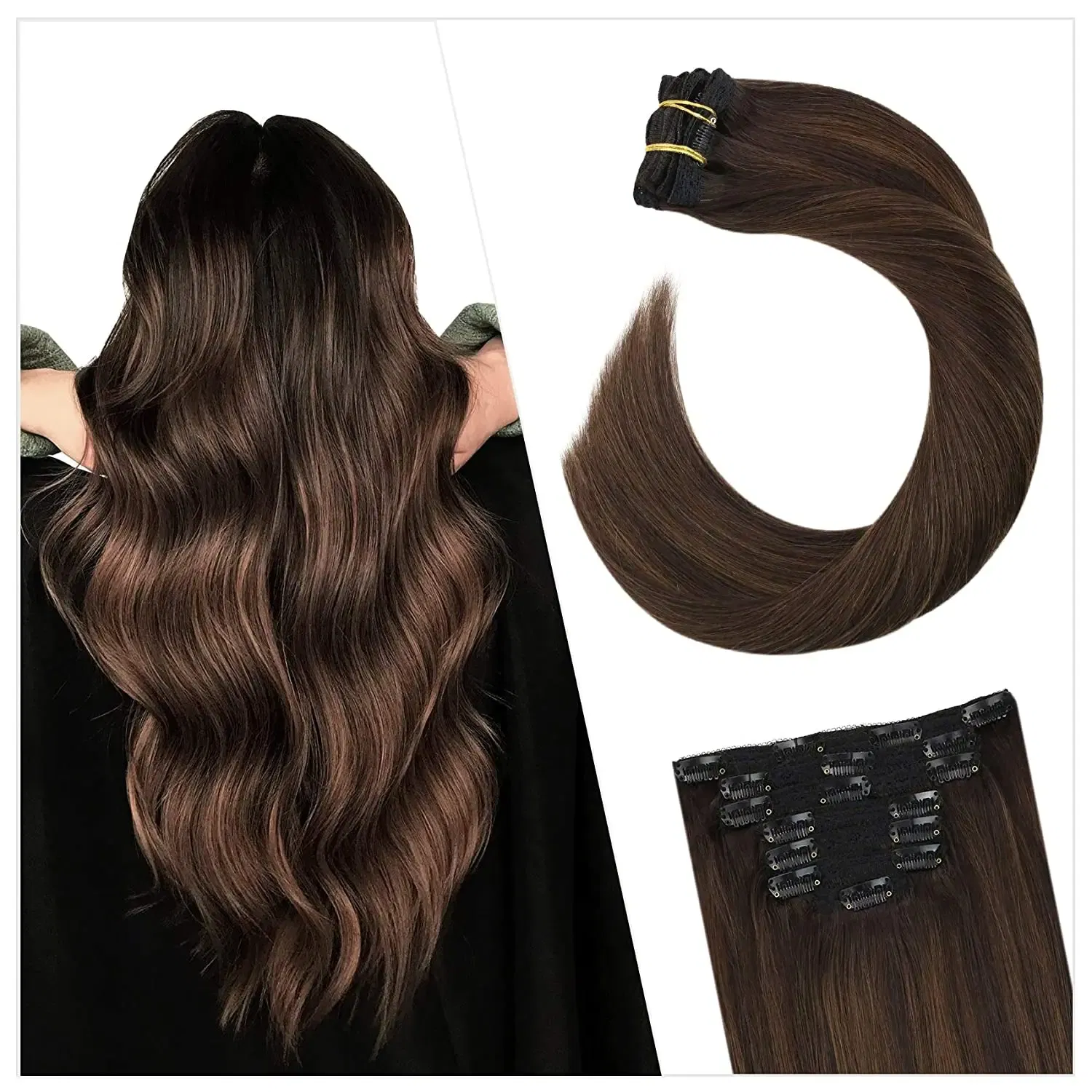 Color: T4/30, Length: 24 Inches, Weight Per Package: 120g/Set - [16 Colors] Ugeat Clip in Hair Extensions Human Hair 14-22" Double Weft Remy Hair Full Head Clip in Extensions for Woman 7Pcs