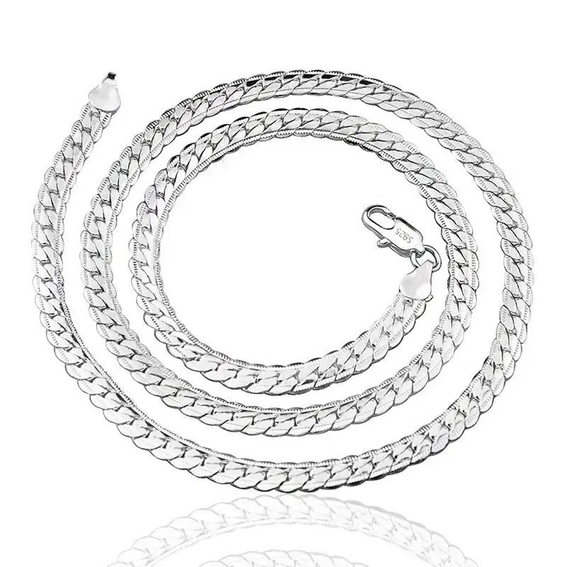 Length: 55cm - 20-60cm Silver Color Luxury Brand Design Noble 6mm Necklace Chain For Woman Men Fashion Wedding Engagement Jewelry