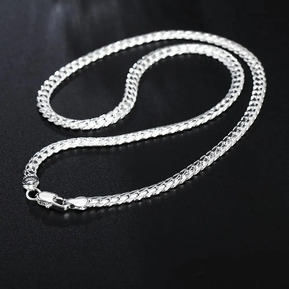 Length: 55cm - 20-60cm Silver Color Luxury Brand Design Noble 6mm Necklace Chain For Woman Men Fashion Wedding Engagement Jewelry