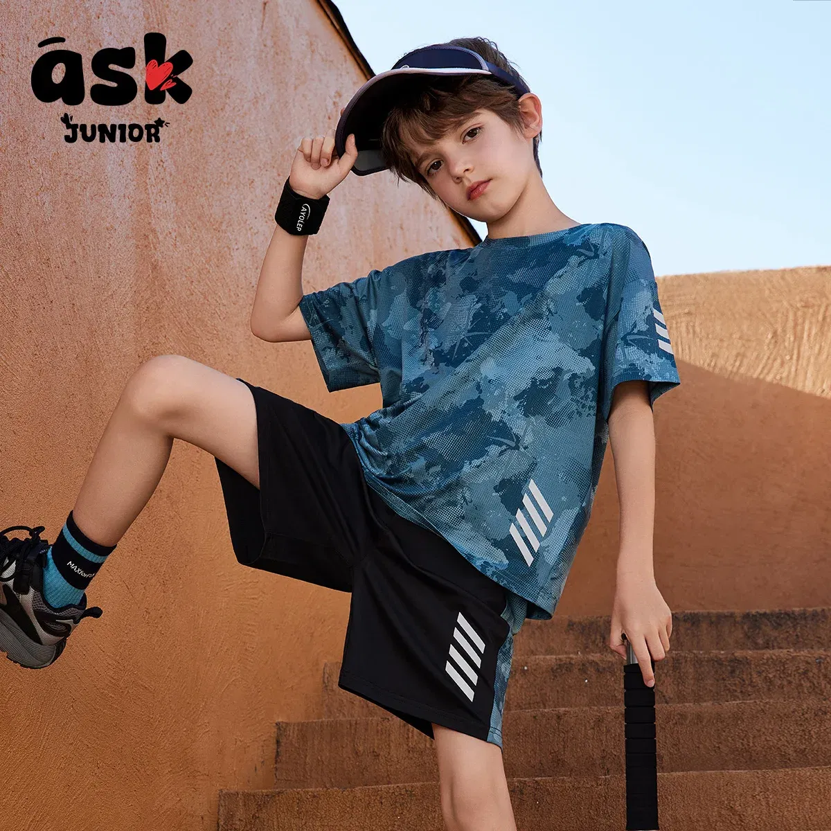 Ask Junior Children's Clothing Boys Summer Thin Short Sleeve T-Shirt + Shorts Two-piece Tennis Clothing