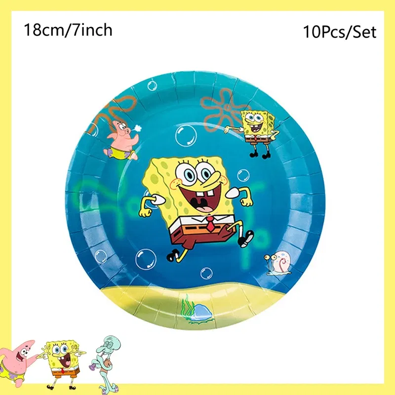 Color: Burgundy - SpongeBob Party Decorations Disposable Tableware Cup Baby Shower Birthday Theme Plate Tablecloth Kids Birthday Party