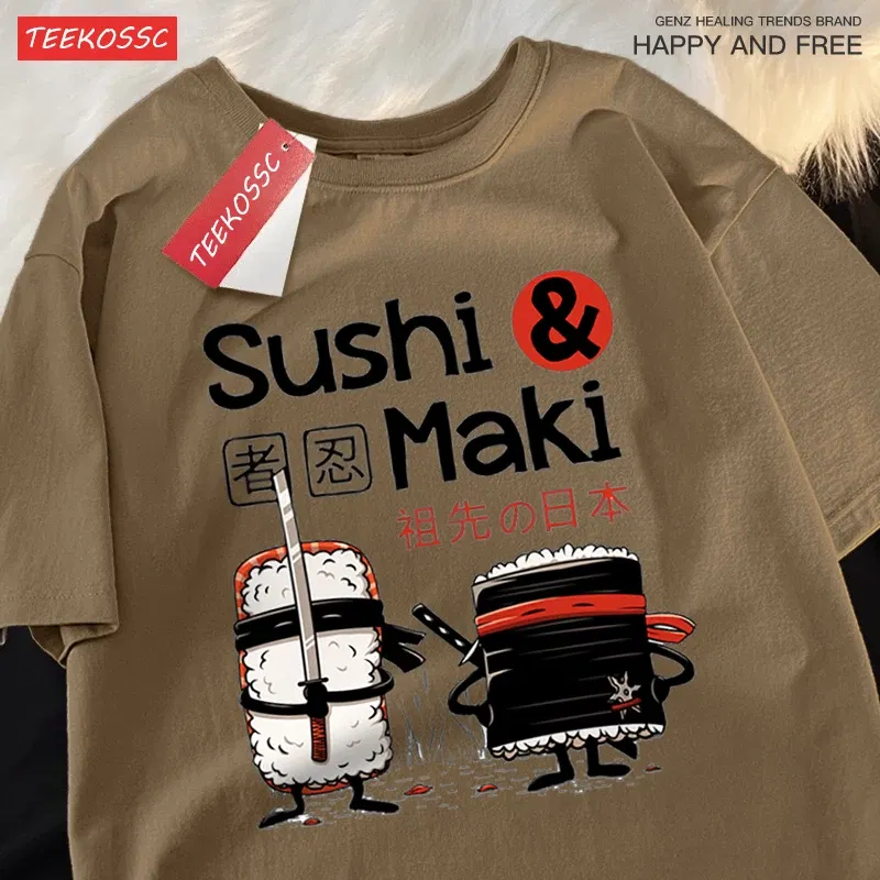 Color: army green, Size: S - Theduc Sushi And Sushi Printing Men Women Tshirt Cotton T-Shirts Loose T Shirt Crewneck Loose Tops Fashion Clothes Unisex