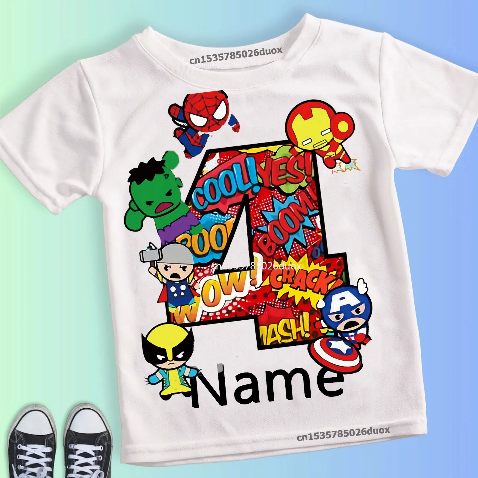 Color: Brown, Kid Size: 4T - Summer 2024 3 4 5 6 7 8 9 Marvel SuperHero Birthday Girl Short Sleeved T-shirt The Avengers Personalize Name Birthday Boy Shirt