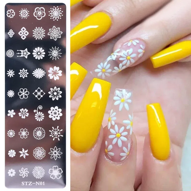 Color: WHITE - 12Designs Retro Flower Butterfly Nail Art Templates Stamping Plate Snowflake Animal Lace Stamp Templates Plate Image Decor Tools