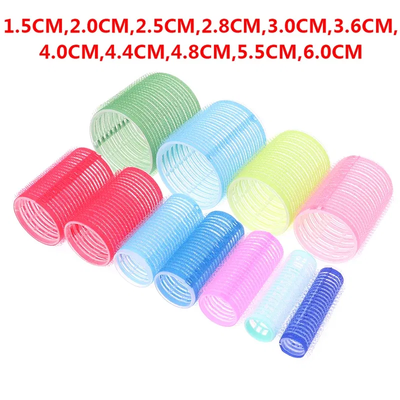 Color: Pink - 6 Pcs Hairdressing Home Use DIY Magic Large Self-Adhesive Hair Rollers Styling Roller Roll Hair Curler Beauty Tool 10 Size