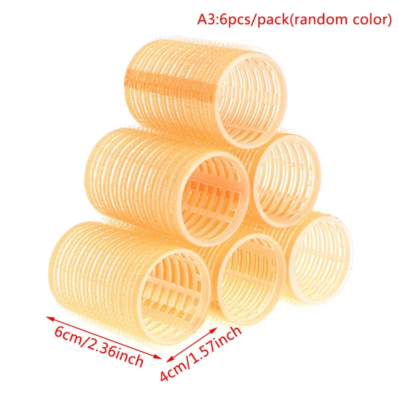 Color: Pink - 6 Pcs Hairdressing Home Use DIY Magic Large Self-Adhesive Hair Rollers Styling Roller Roll Hair Curler Beauty Tool 10 Size