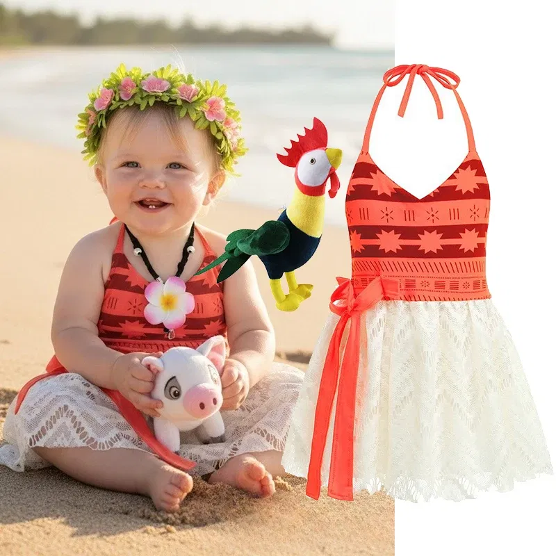 Color: Beige, Kid Size: 12 - Little Girls Cospaly DISNEY Moana Kids Two Pcs Set Top +Pants Infant Vaiana Role Play Festival Princess Costume Casual Clothes