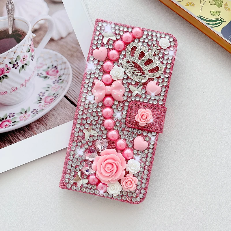 Color: Pink, Material: PE - Wallet Glitter Case For Samsung Galaxy S24 FE S23 Ultra S22 Plus S21 S20 A13 A14 A15 A16 A53 A54 A55 A34 Flip Luxury Leather