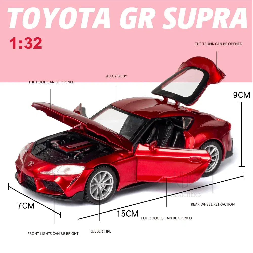 Color: black - 1:32 Toyota GR SUPRA Diecast Alloy Car Model High Simulation Metal Toy With Sound Light Pull Back For Kid Children Collection