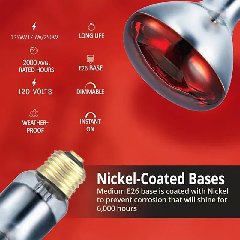 Color: Dark Khaki, Ships From: CHINA - BONGBADA Quartz glass waterproof and explosion-proof E26 E27 Red R40 Infrared Heat Lamp Farm lamp 100W 150W 200W 250W 275W