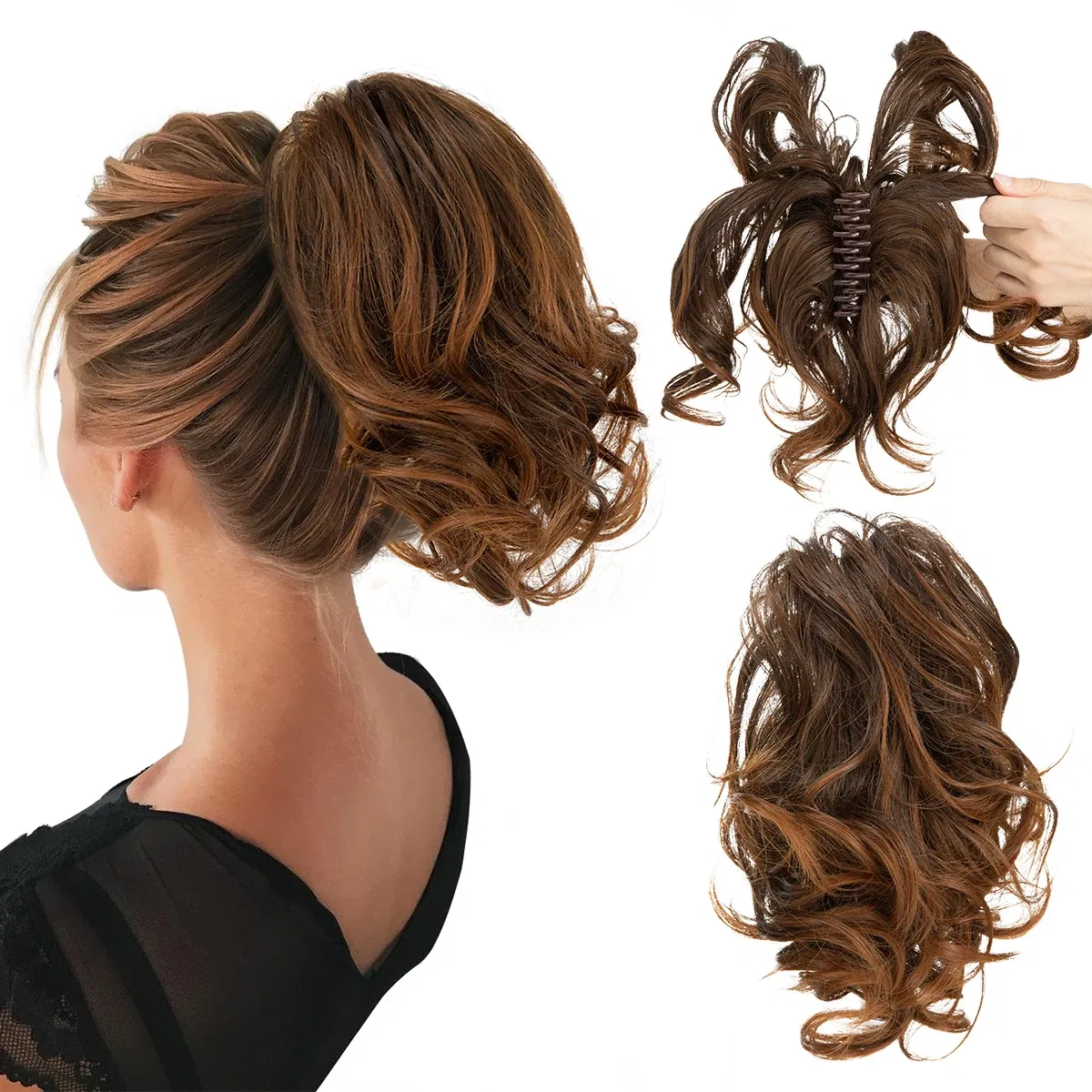 Color: NC/4HL, Bulk Buy: 1pc - SARLA Synthetic Diy Claw Clip In Ponytail Extensions Hairpiece Hair Bun Fake Black Blonde Natural Hair False Pigtail for Women