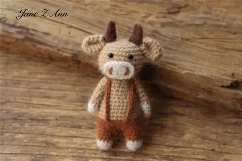 Color: Rose Red, Size: ONE SIZE - Handmade mink plush dolls knitted calf rabbit bear mouse newborn full moon photography props