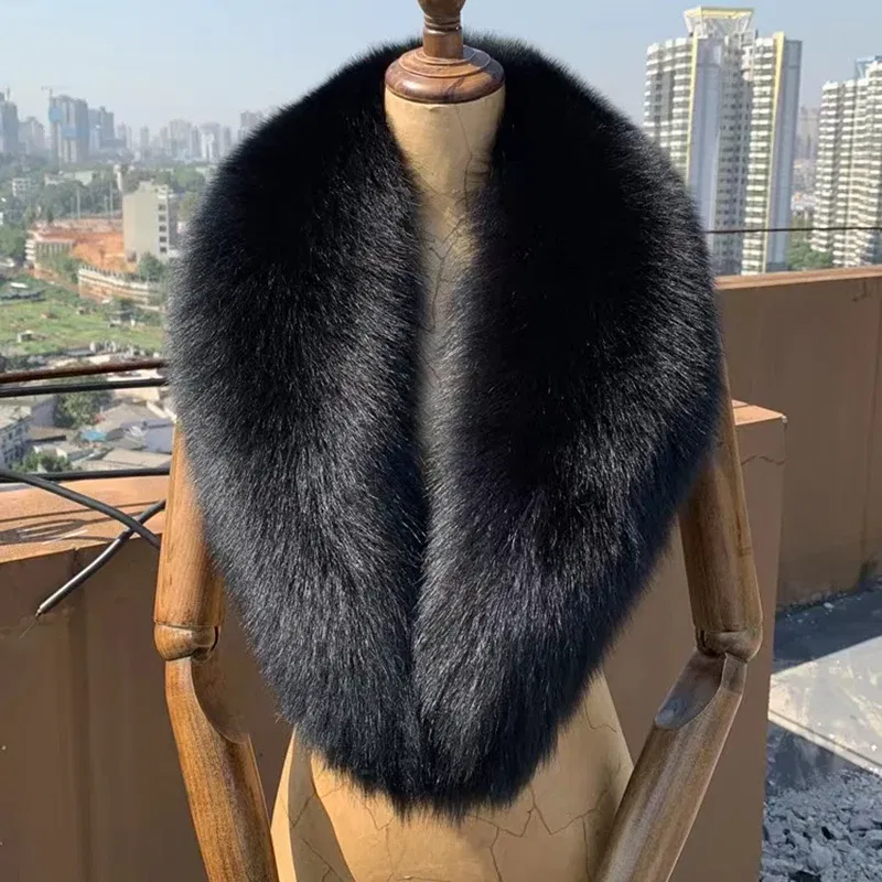 Color: Mint, Size: S - 100% Natural Real Fox Fur Collar For Women Men Coat Jacket Fur Scarf Winter Extra Large Size Neck Warmer Fur Scarf Shawls Wraps