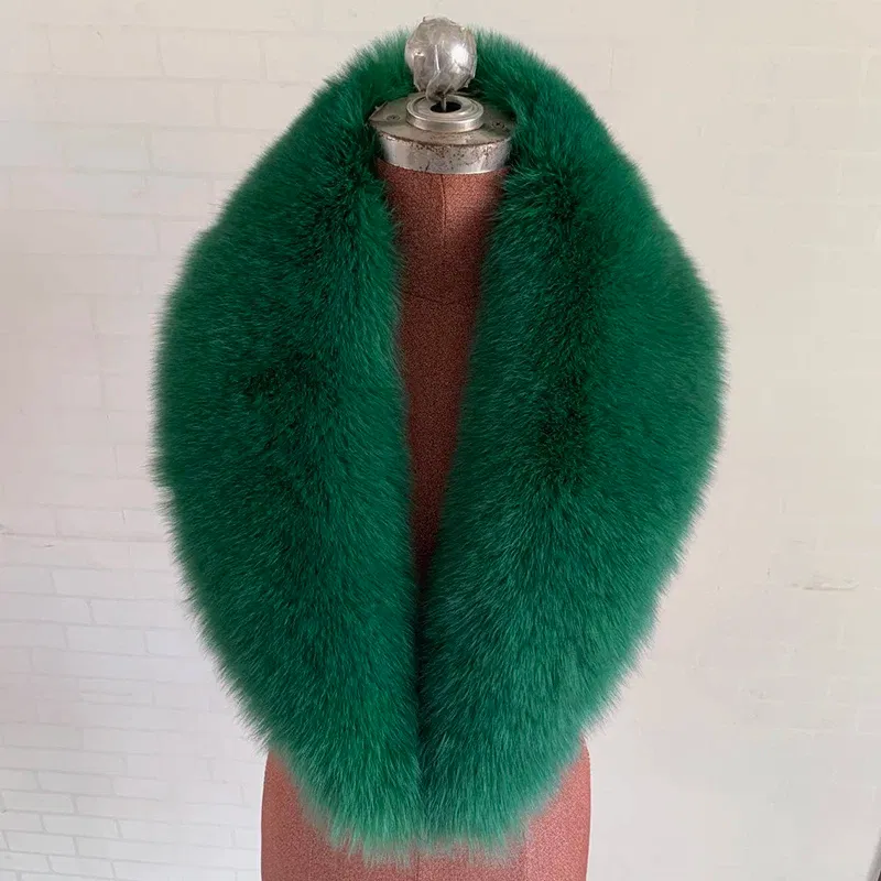 Color: Mint, Size: S - 100% Natural Real Fox Fur Collar For Women Men Coat Jacket Fur Scarf Winter Extra Large Size Neck Warmer Fur Scarf Shawls Wraps