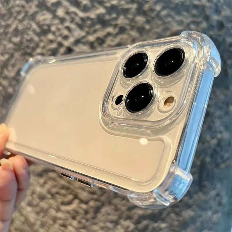 Material: ABS, Color: Clear - Vanuoxin Luxury Shockproof Case for iPhone 15 14 13 12 11 Pro Max with Electroplat Button Bumper Phone Back Cover Clear & Black