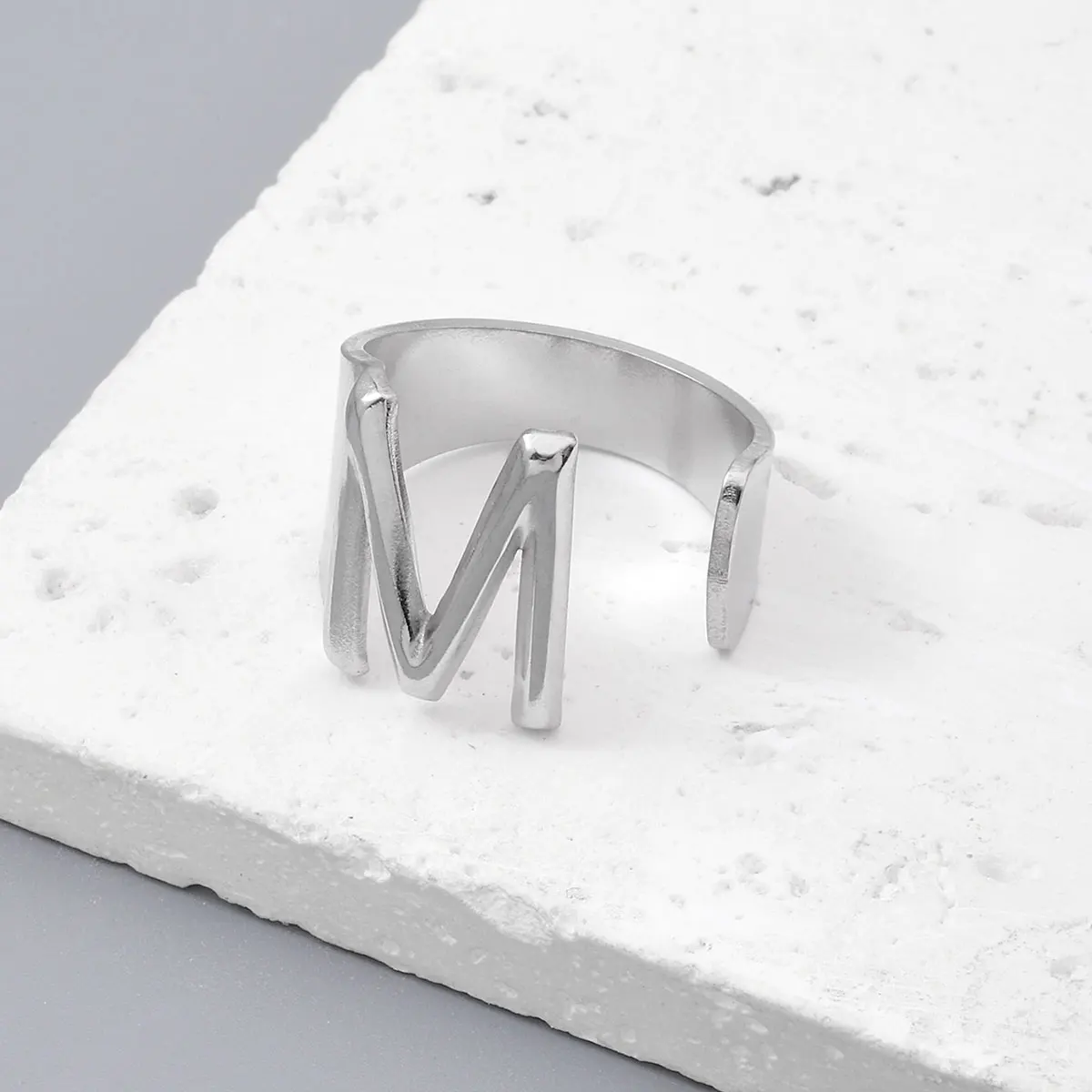Metal Color: Light Yellow Gold Color, Ring Size: resizable - LAViXMIA Alphabet A-Z Letter Never Fade Stainless Steel Rings Women Jewelry Fashion Initial Ring Adjustable Size Birthday Gifts
