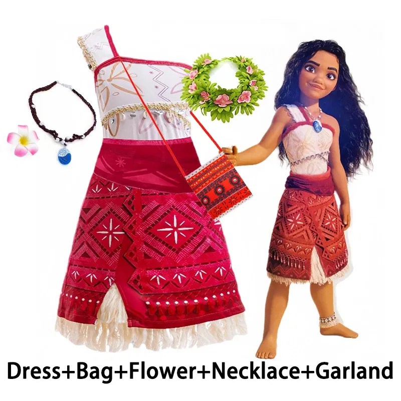 Color: GRAY, Kid Size: 15t - Disney Movie Moana 2 Girl Dress Cosplay Party Costume Ocean Adventure Princess Fancy Clothes Children Vaiana Outfit Dress