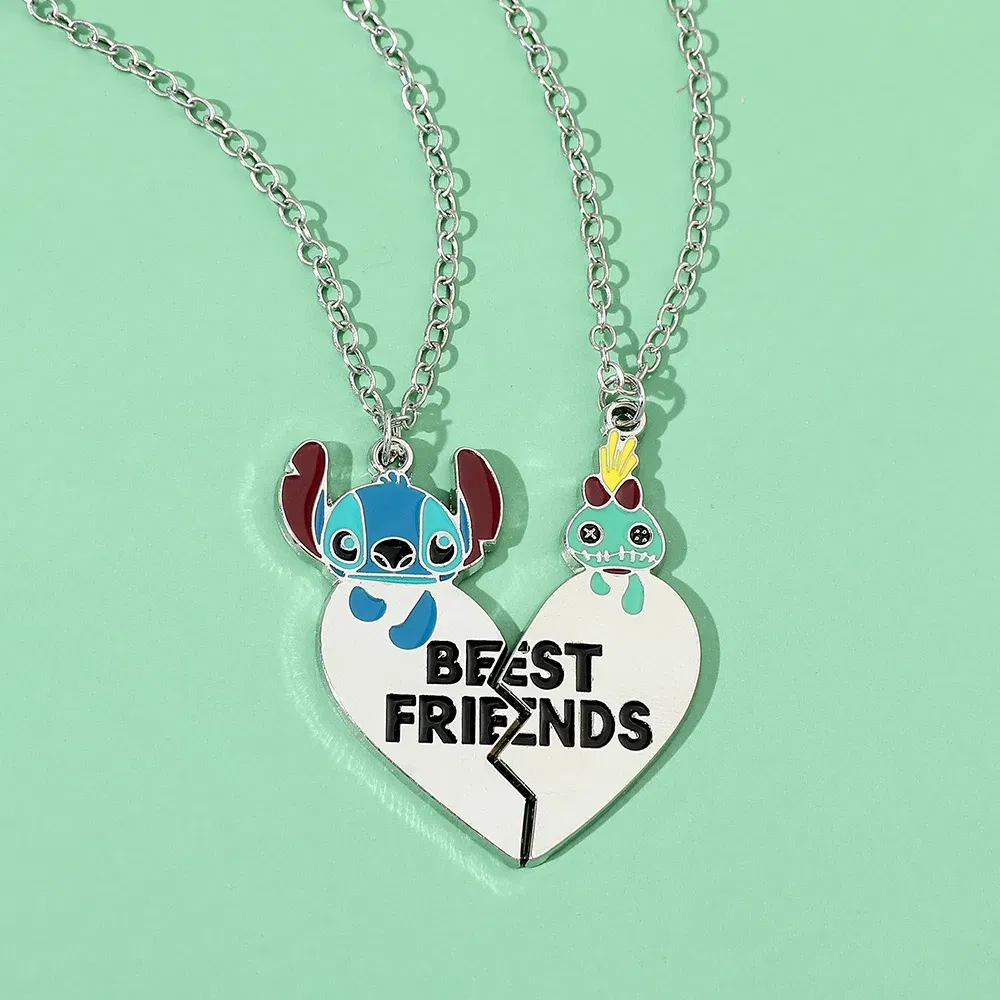 Metal Color: RED-BROWN - Disney-Stitch Heart Necklace for Couple, Gold and Silver Color, Angel and Stitch, Cute Style , Jewelry Pendant, Gift for Girl, 1