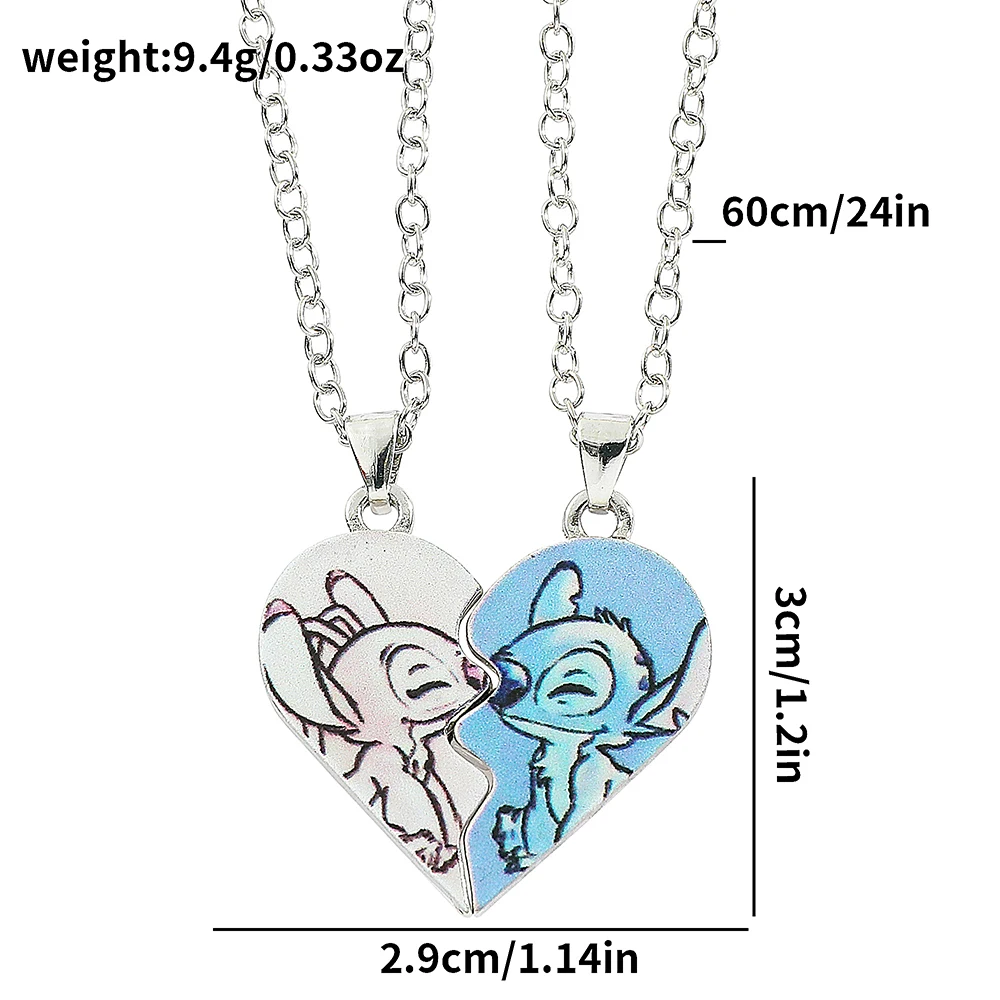 Metal Color: RED-BROWN - Disney-Stitch Heart Necklace for Couple, Gold and Silver Color, Angel and Stitch, Cute Style , Jewelry Pendant, Gift for Girl, 1