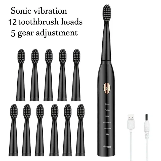 Color: PURPLE - Electric Toothbrush 5-gear Mode USB Charging 4 colors IPX7 Waterproof Ultrasonic Rechargeable Soft Hair Toothbrush Adult Classic
