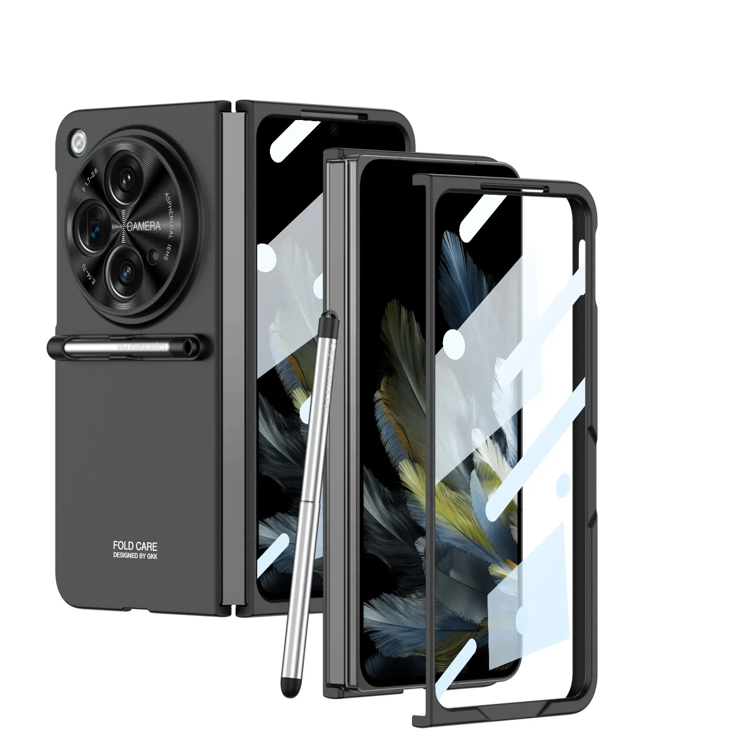 Color: black, Bundle: Case & Screen Protector, Material: Plastic - With Pen For Oneplus Open Case Matte Hard Glass Film Screen Protection OPPO Find N3 Cover