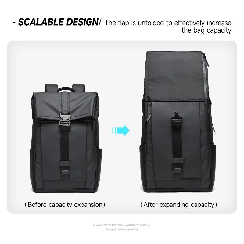 Color: Beige - MOYYI Men Large Waterproof Travel Rucksack Fashion Roll Top Laptop School Backpack Outdoor Climbing Sport Hiking Bag Knapsack