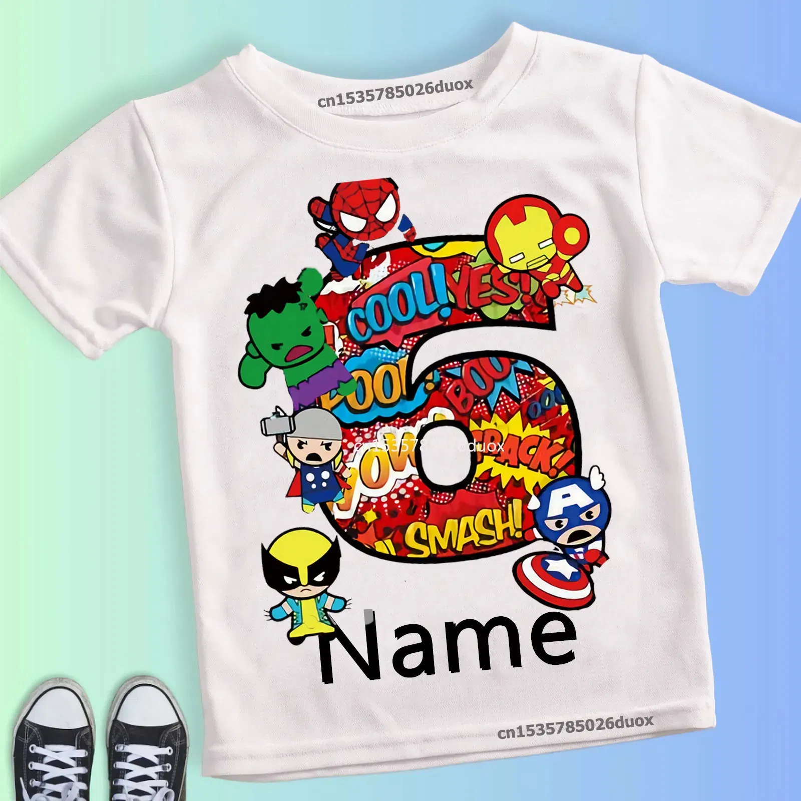 Color: GRAY, Kid Size: 3T?€?€·?¤–运动?‰ - Summer 2024 3 4 5 6 7 8 9 Marvel SuperHero Birthday Girl Short Sleeved T-shirt The Avengers Personalize Name Birthday Boy Shirt