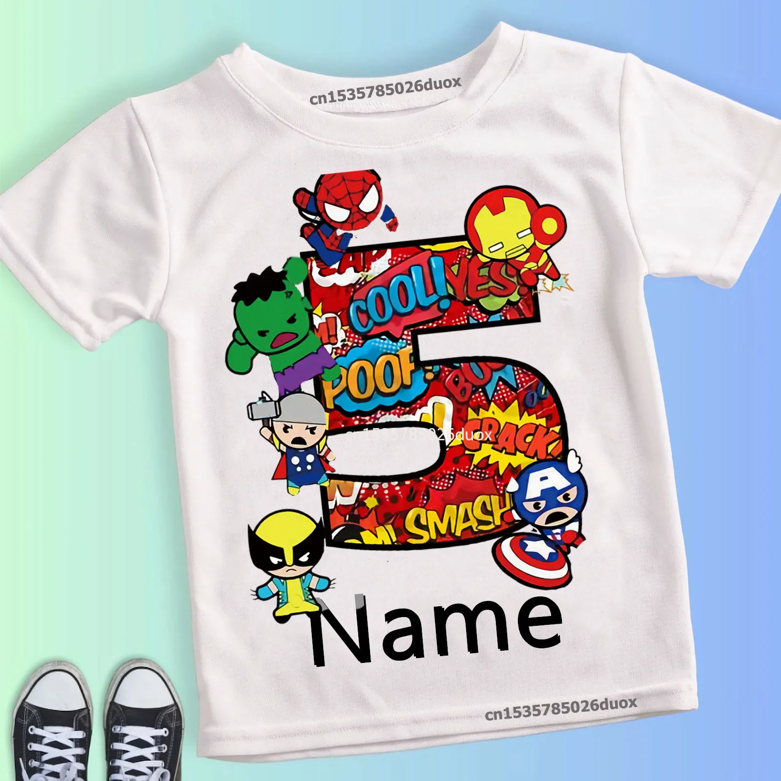 Color: GRAY, Kid Size: 3T?€?€·?¤–运动?‰ - Summer 2024 3 4 5 6 7 8 9 Marvel SuperHero Birthday Girl Short Sleeved T-shirt The Avengers Personalize Name Birthday Boy Shirt