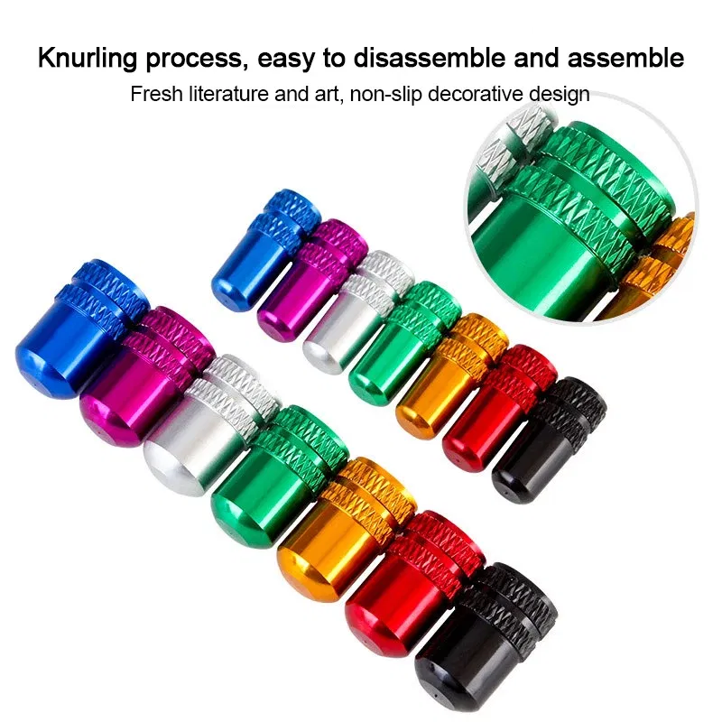 Color: Red - 2pc Bicycle Valve Cap Aluminum Alloy Presta/Schrader Road Mountain Bike Tire Valve Cap Dust Protection Cover Bicycle Accessories