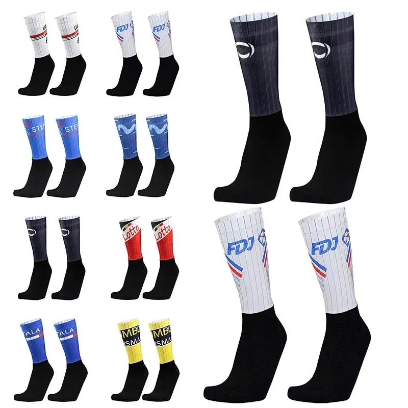 Color: Brown - Pro Bike Team Aero Socks Seamless Anti Slip Road Ride Socks Outdoor Racing Cycling Socks