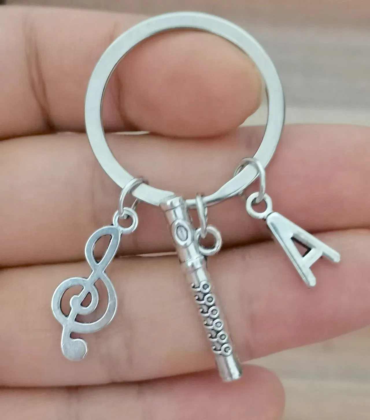 Color: Light Pink - 26 Letter Flute Musical Instrument Keychain Music Lovers Key Ring