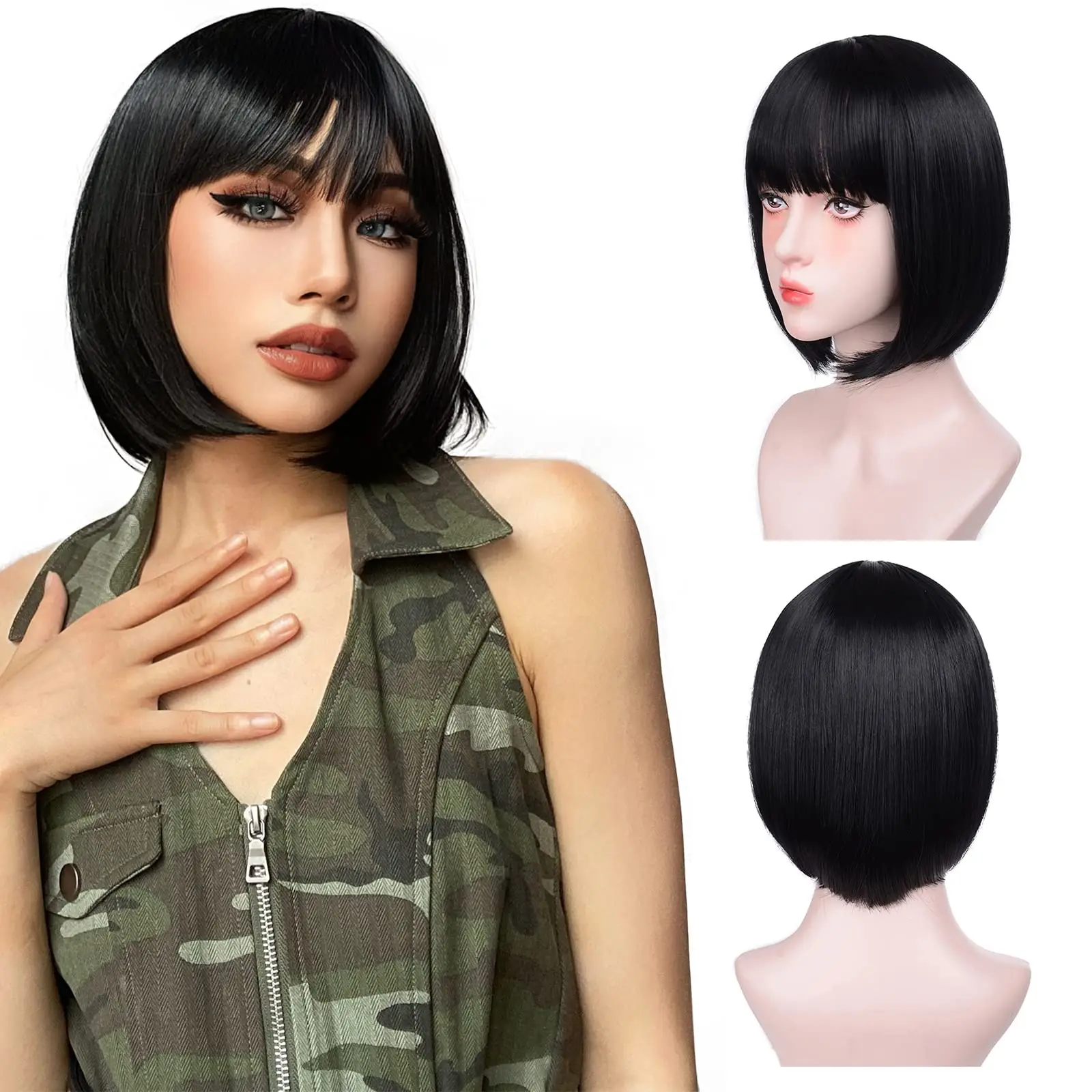 Color: #530 - Blonde synthetic wig with straight bangs Ladies Cosplay wig High temperature silk wig set with big waves and long curly hair
