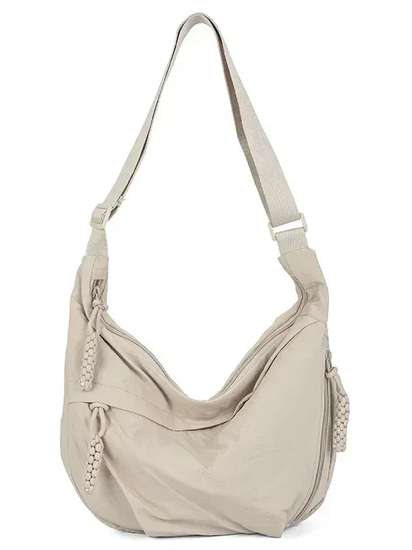 Color: WHITE - Trendy Women's Soft Cloth Shoulder Bag Solid Color Student Casual Style Big Handbags Crossbody Bags for Women Shoulder Hobos Bag