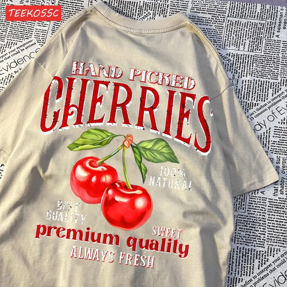 Color: Lavender, Size: XXL - Summer Lemon Cherries Prints T-Shirts Cotton Women's Tops Oversize O-Neck Soft Short Sleeve tees Street Casual Womans Clothes