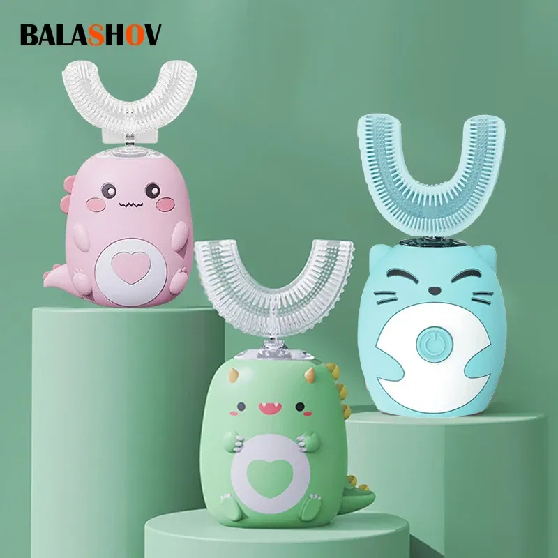 Color: Silver - Kids U-shaped Sonic Electric Toothbrush Children Silicon Toothbrush 360 Degrees Smart Tooth Brush Teeth Whitening for Waterproof
