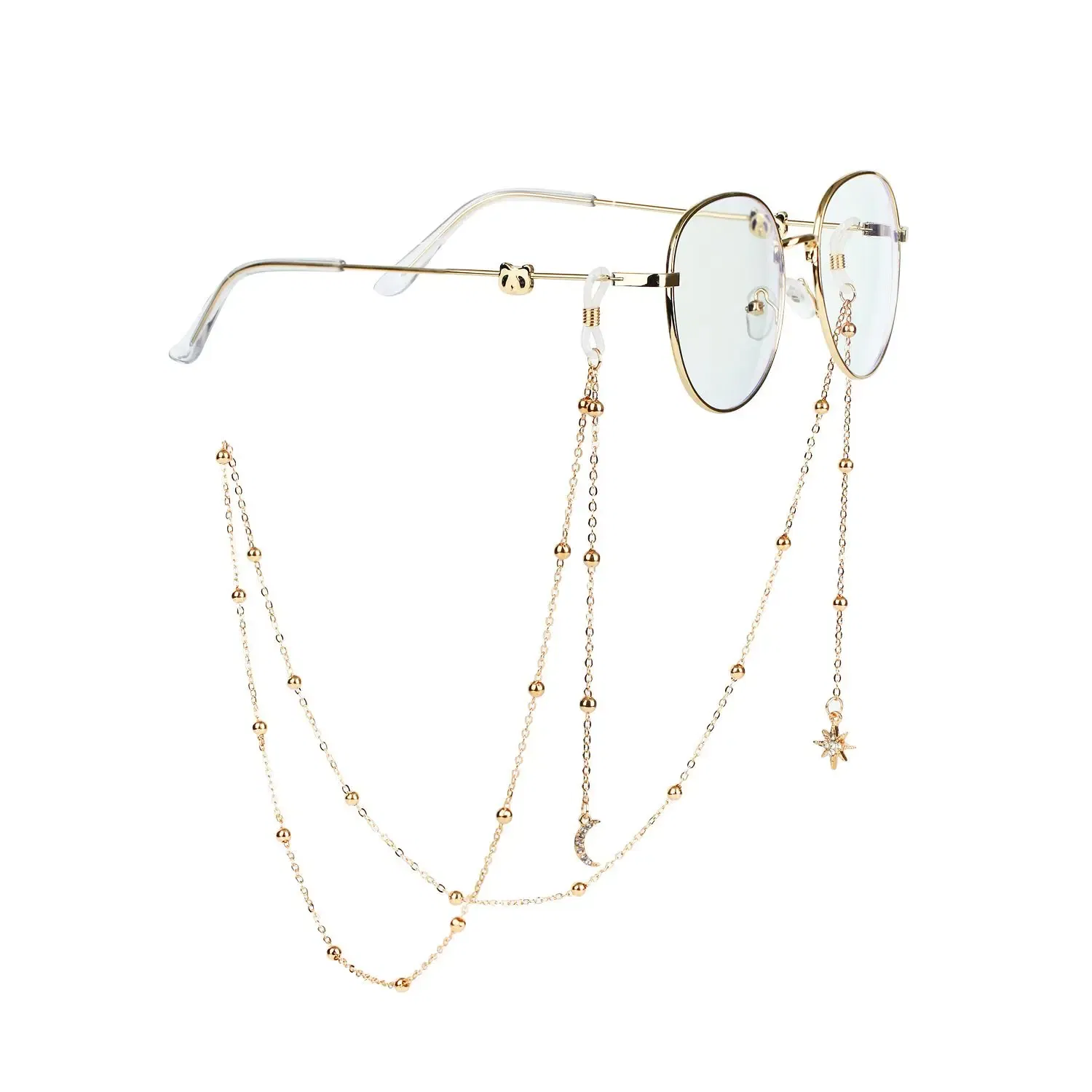 Color: Yellow - New Fashion Women Eyeglass Chain Hollow Star Pearl Beaded Sunglasses Reading Glasses Lanyard Eyewear Holder Neck Strap Rope