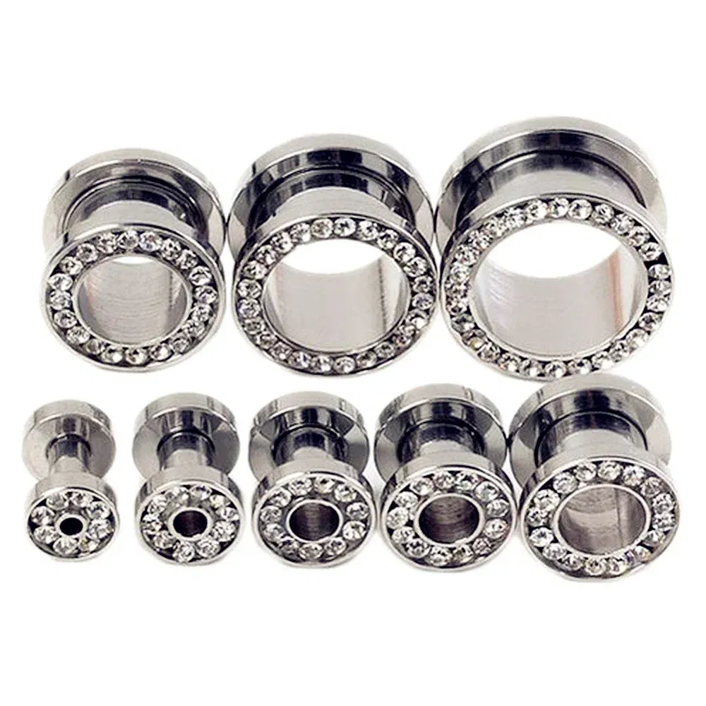 Metal color: Light Yellow Gold Color, Main Stone Color: Red - 2pc Steel Multicolour Crystal Ear Plug Flesh Tunnel 8g ( 3mm ) - 1" ( 25mm ) Gauge Expander Stretcher Screw Fit