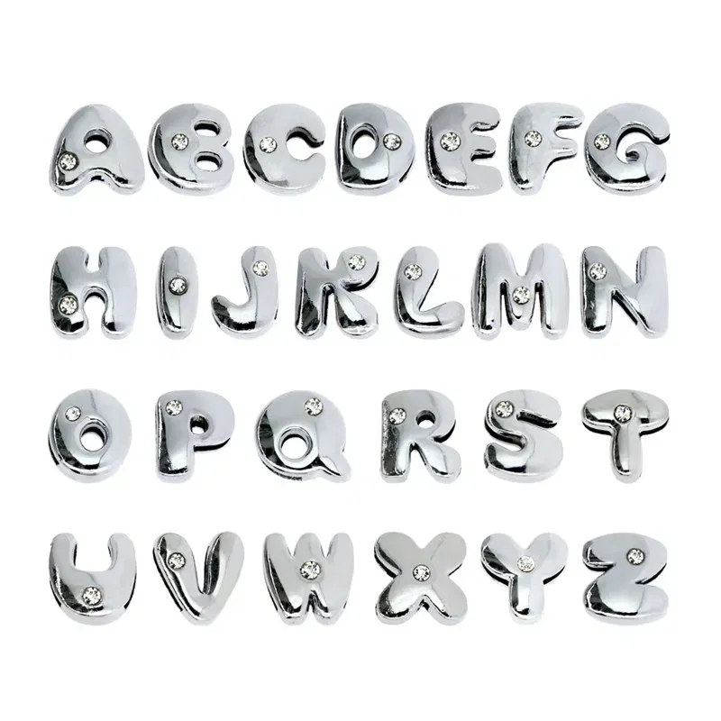 Color: black - 8mm Fat Slide Letters Charms Bracelet Women Jewelry Making 1pc Slide Alphabet A-Z DIY Wristband Belt Keychain Pet Collar