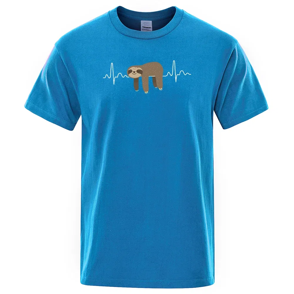 Color: ROYAL BLUE, Size: L - Sloth Resting On Tummy Printing Mans T Shirts Crewneck Soft T-Shirts Comfortable S-XXXL Tee Shirts Oversized Casual T-Shirt Man