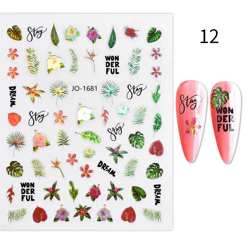 Color: Dark Red - 3D Blue Butterfly Adhesive Stickers Nail Art Decoration Laser Flowers Leaves Nail Sticker Nail Art Supplies Nail Parts